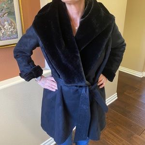 GET Women’s Black Belted Wrap Jacket Shawl Collar Coat, size M